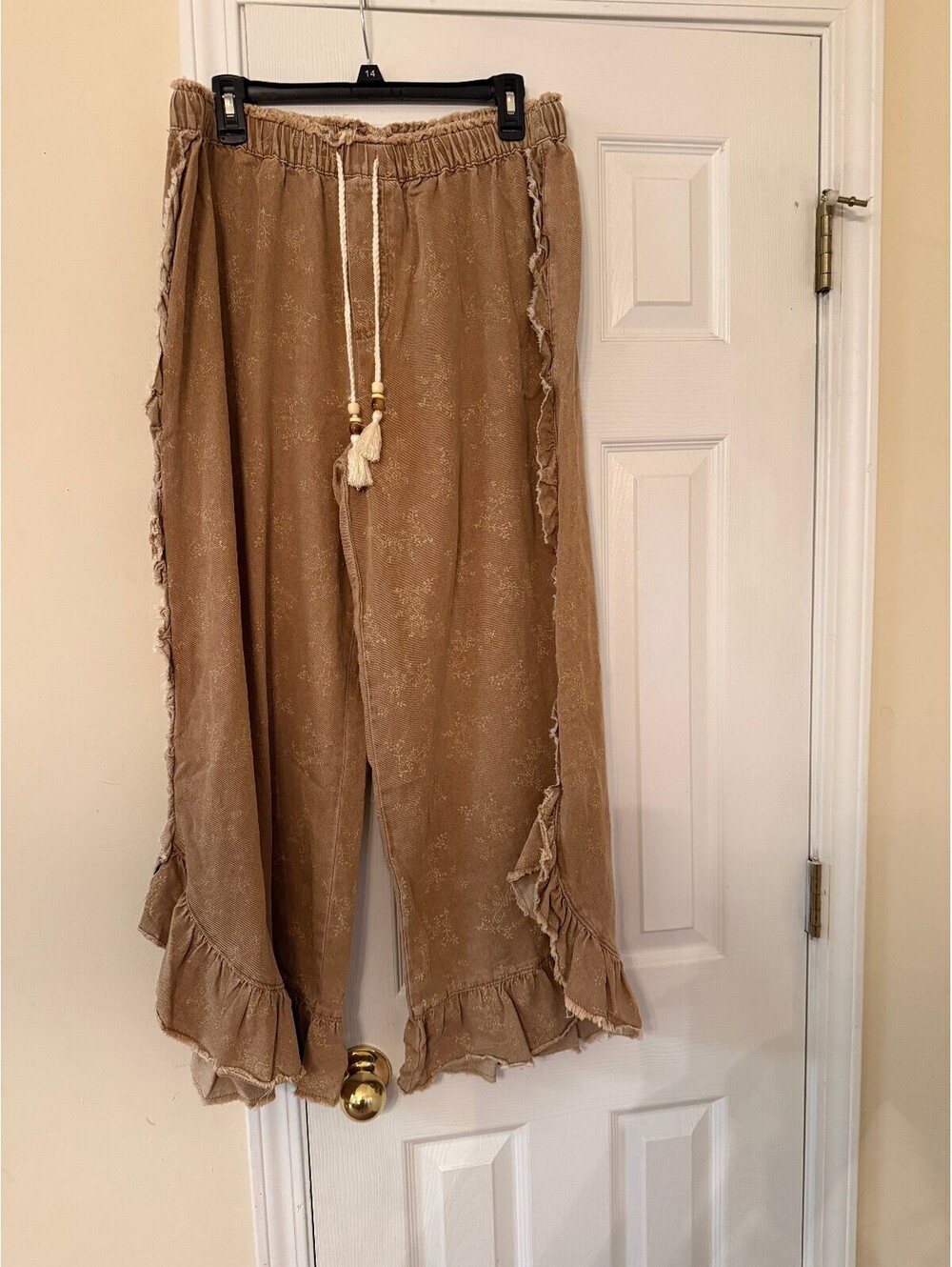 NEW Easel Size 1X Floral Print Washed Denim Palazzo Pants in poly bag